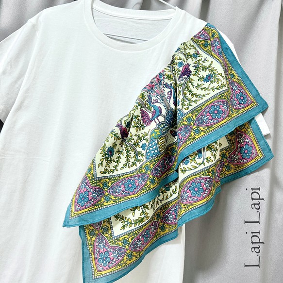 【新作1点物】一枚でインパクト大！インド綿フリル ドッキングTシャツ コバルトブルー 1枚目の画像