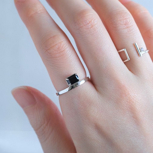 Rectangle ring ブラックスピネル 天然石シルバーリング silver925