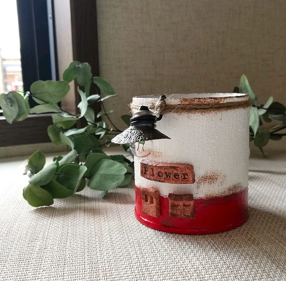 リメ缶・リメイク缶☆ランプのまちのリメ缶Ｂ☆お花屋さん １個（リメ缶・リメ鉢）