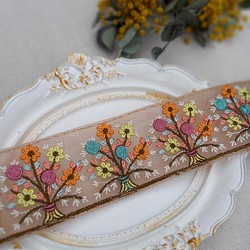インド刺繍リボンno.163 (25cm・花のブーケ・花束・ニュアンスカラー・チロリアンテープ・ハンドメイド素材) 1枚目の画像