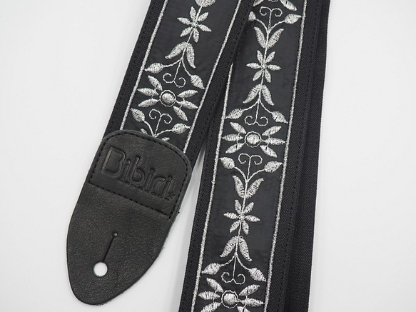 フランステープ　シルバー刺繍の帆布ギターストラップ 1枚目の画像