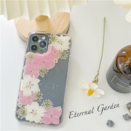 ピンク紫陽花押し花スマホケース 全機種対応 Xperia 1 IV Xperia 10 IV