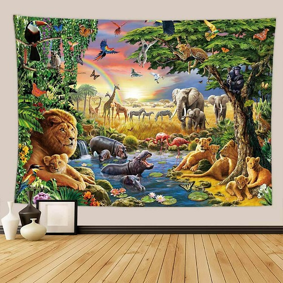 新作！タペストリー17 ジャングル サファリ 動物の楽園 アート