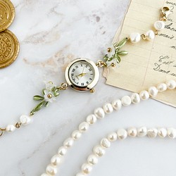 Lino：白花淡水珍珠手鍊腕錶 LI192 第1張的照片