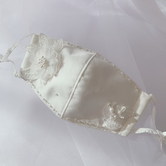 《 la fleur blanche 》.･*.ブライダル ウエディングマスク 結婚式 抗菌加工生地　美style 1枚目の画像