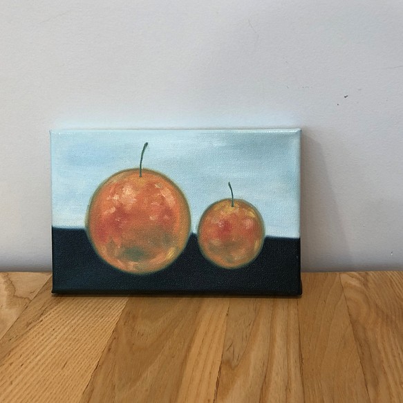 絵画 オレンジ キャンバス 油彩画 果物 フルーツ 22.5x14cm 1枚目の画像