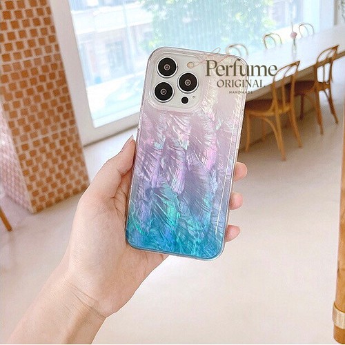 キラキラ天然シェル♡パープルブルー系 貝殻 オリジナル iPhoneケース 海-