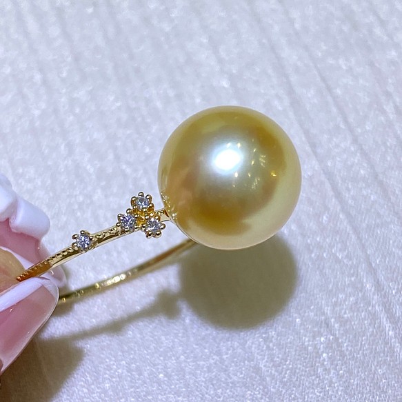 【高級】天然南洋真珠　ダイヤモンド付きリングk18