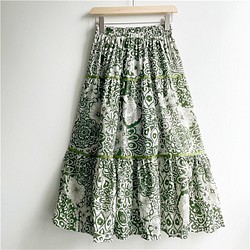 夏の新作 グリーンの大人っぽ上品なスカート ロングスカート 綿麻スカート 裏地付 春 夏 秋 1枚目の画像