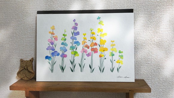 虹色の花 小道の花 水彩原画 イラスト カラフル ギフト 絵画 Chiao 水彩画作家 通販 Creema クリーマ ハンドメイド 手作り クラフト作品の販売サイト