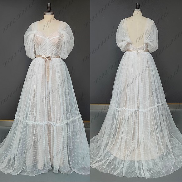 ボヘミア Aライン 背中空き ウェディングドレス 前撮り 結婚式ドレス 429 1枚目の画像