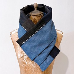 スカーフNo.316*偶爾著運動風的西裝男士*設計師手作古董西裝毛料拼接藍咖啡色塊撞色圍巾 披肩 第1張的照片