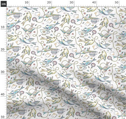 輸入生地 鳥 バード 鳥柄 シノワズリ ハンドメイド素材 生地 布 綿 布地 1枚目の画像