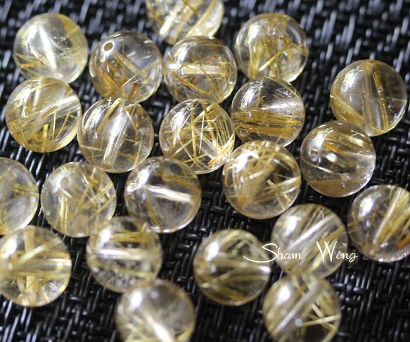 天然石✿高品質ゴールドルチルクォーツ ラウンド約8.2～8.8mm☆3粒 1枚目の画像