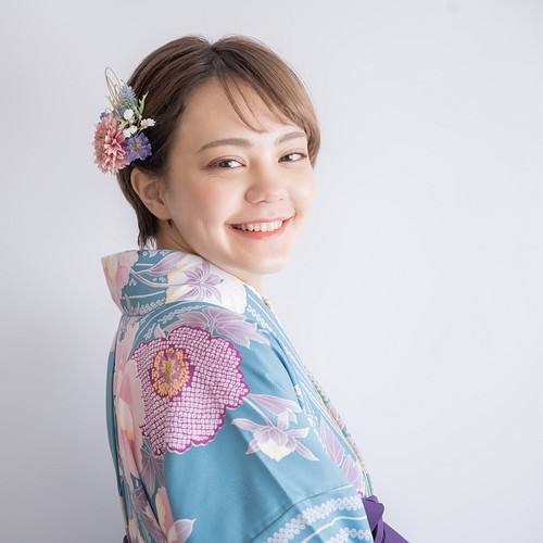 青・ネイビー・紫の卒業式袴髪飾りK】ドライフラワー風ヘッドドレス 