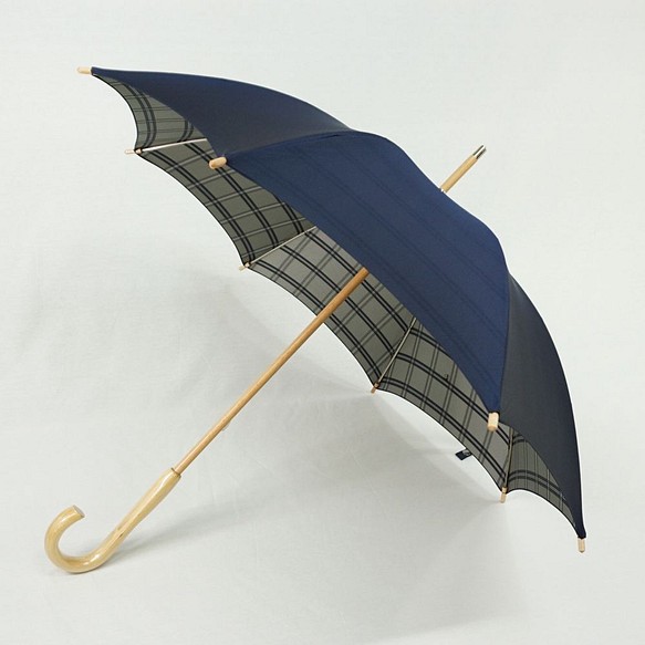 日傘　晴雨兼用　甲州織　裏格子　天然木　日本製　職人手作り　メンズ　レディ−ス　紫外線　遮光　丸安洋傘　 KOU91A 1枚目の画像