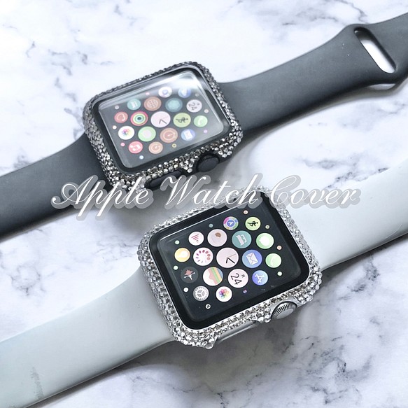 Apple Watch キラキラカバー大粒アップルウォッチレザーバンドベルト黒