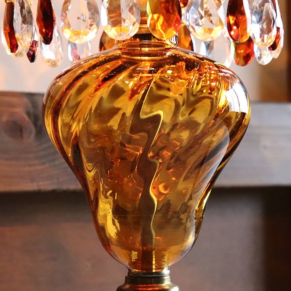 USAヴィンテージアンバーガラスシェードテーブルライト｜アンティーク卓上照明・琥珀シャンデリア・ミッドセンチュリーランプ スタンドライト