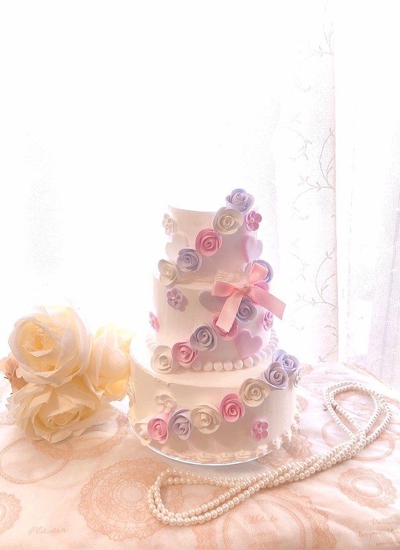 ながれる薔薇とお花のクレイケーキ イミテーションケーキ - ウェルカム