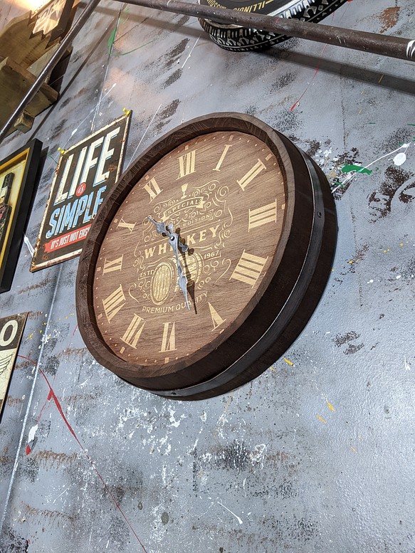 ウイスキー樽 壁掛け時計/ バレル型 ウォールクロック/ アンティーク