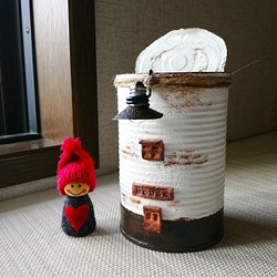 リメ缶・リメイク缶☆ランプのまちのリメ缶C☆お家 １個（リメ缶・リメ鉢） 1枚目の画像