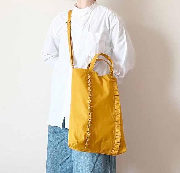 受注生産】斜めがけ・ショルダー・手提げに！ 3way frill tote bag