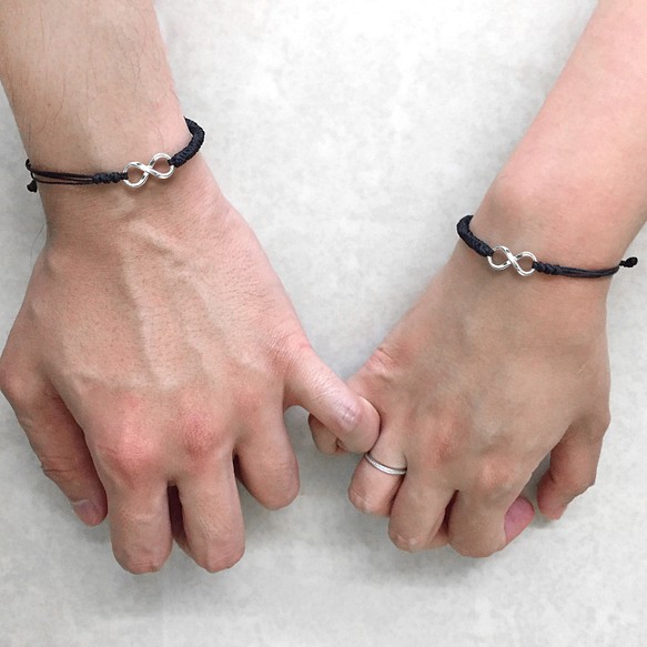 愛無限情侶黑色手繩 | 銀手鍊 | 純銀手鍊 | 情侶手鍊 (套裝) 第1張的照片