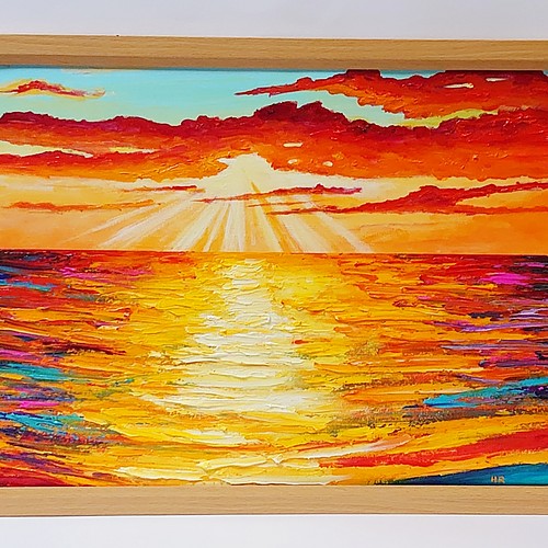 油絵 絵画 夕日の海 ａ3 絵画 ｈｒ 通販 Creema クリーマ ハンドメイド 手作り クラフト作品の販売サイト