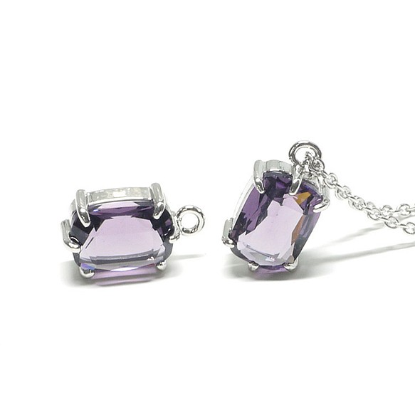 新品【1】紫水晶色玻璃長方形銀罐吊飾 NF 第1張的照片