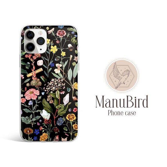 スマホケース ほぼ全機種対応 花柄 黒 オシャレ A309 スマホケース カバー Manubird 通販 Creema クリーマ ハンドメイド 手作り クラフト作品の販売サイト