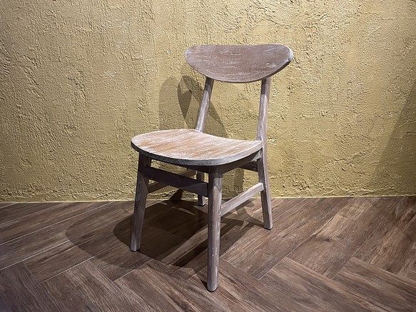 チーク 木製椅子 ワークチェア ダイニングチェア カフェ ダメージ仕上げ チーク無垢 ホワイトウォッシュ cha403 1枚目の画像