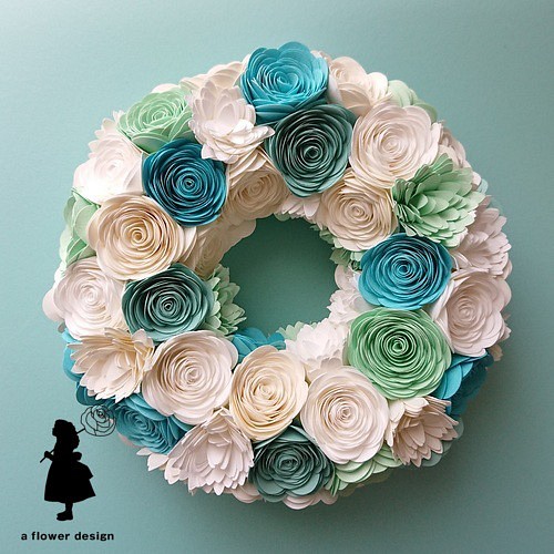 Paper Flower Wreath (Blue,Green)/ ペーパーフラワーリース　ブルー　グリーン　パステル