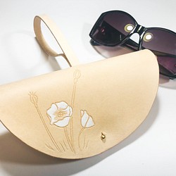 真皮手刻太陽眼鏡收納袋-罌粟花 第1張的照片