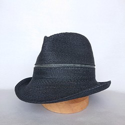 【送料無料】男女兼用 麻のブレード素材の上質なソフト帽 黒 1枚目の画像