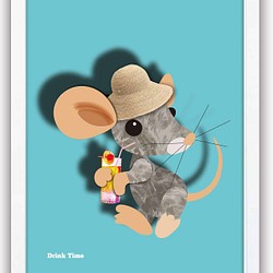 Drink Time　ポスター　A4 　アート　seiで検索　結婚祝い　新築祝い　誕生日　かわいい　ネズミ  ｍ-434 1枚目の画像