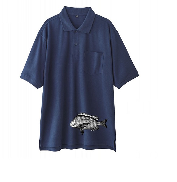 鯛のメンズポロシャツ、ポケット付ビッグポロシャツ（M～LL） Tシャツ