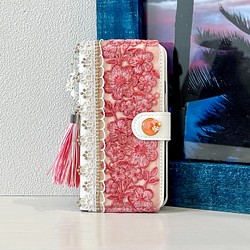 ［受注製作］pink Flower×White iPhoneケース/スマホケース❁♡ほぼ 全機種対応 1枚目の画像