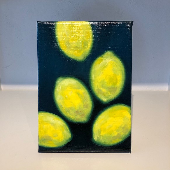 絵画 レモン キャンバス 油彩画 果物 フルーツ 14.8x21cm 1枚目の画像