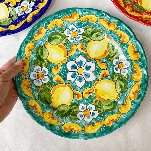 絵皿 26cm GEO017 マヨリカ焼き イタリア陶器 レモン柄 飾り皿