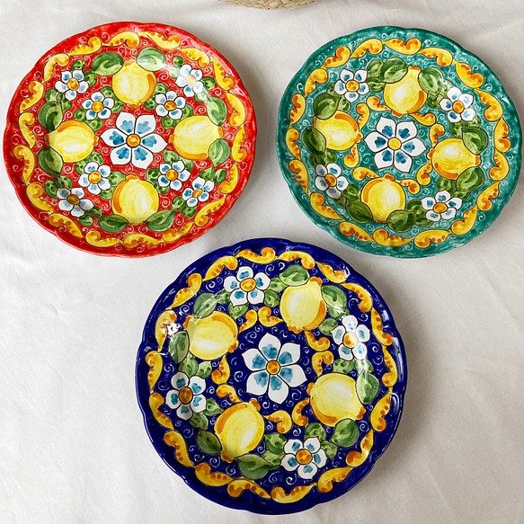 絵皿 26cm GEO017 マヨリカ焼き イタリア陶器 レモン柄 飾り皿