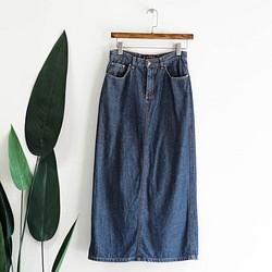 USED 灰藍簡約經典素面 古董棉質牛仔單寧 A字包裙 skirt 第1張的照片