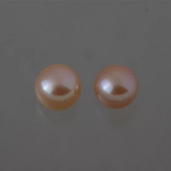 淡水パール　片穴ルース　ボタン型ポテト　オレンジピンク　7-8mm AA級品 商品番号5207AA 1枚目の画像