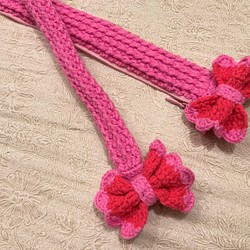 ピンク系/リボン/バッグハンドルカバー/ネヴァーフル/手編み/手作り/かぎ針編み/編み物 20インチ 1枚目の画像