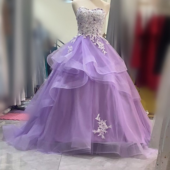 カラードレス 編み上げ ピンク ビスチェ フラワー ロングドレス 結婚式