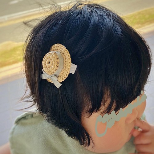 再出品【ひまわり付きレースリボン】ベビーヘアクリップ キッズヘア