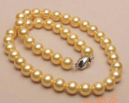 金色の真珠のネックレス9.0-10mmラウンド 大粒 ラウンドパール