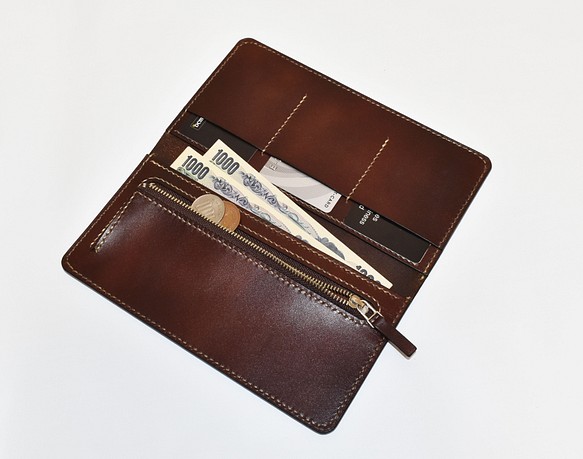 【手縫い】シンプルだけど小銭の出しやすい薄型財布【色指定無料】 1枚目の画像