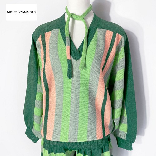 サマーニット✿ グリーン ストライプ トップス 347 GREEN STRIPE TOPS