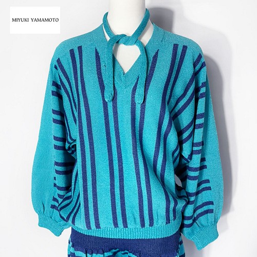 サマーニット✿ ブルー ストライプ トップス 348 BLUE STRIPE TOPS