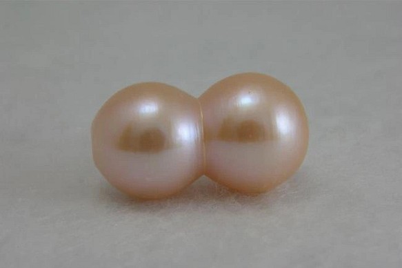 淡水パール　双子真珠　３L　オレンジピンク　21×12mm　AB級品 商品番号7221AB 1枚目の画像